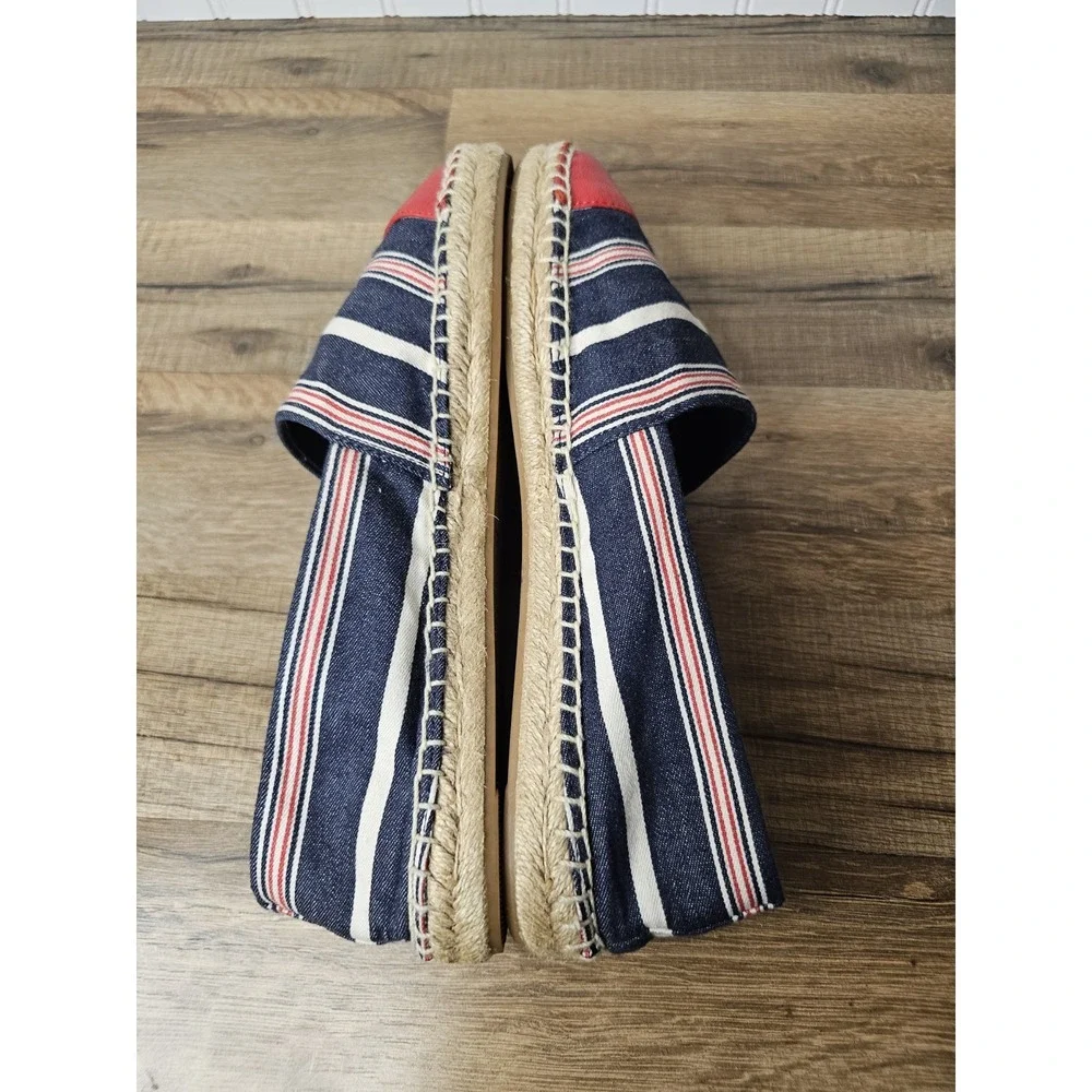 Tory Burch Red Blue White Stripe Cap Toe Leather Espadrilles 10.5 Nautical